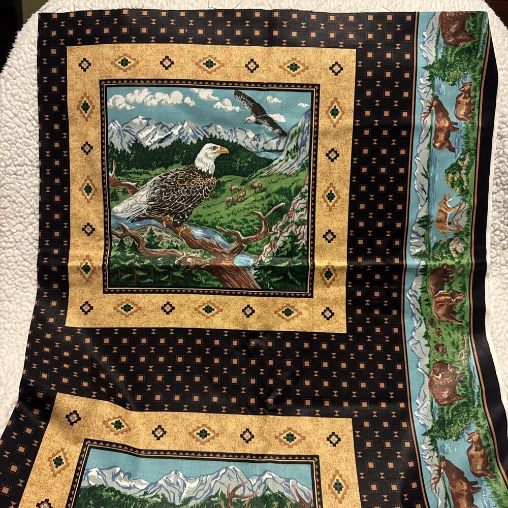 Vintage Cranston Native American Wildlife Eagle Buffalo Deer Fabric 45x52"